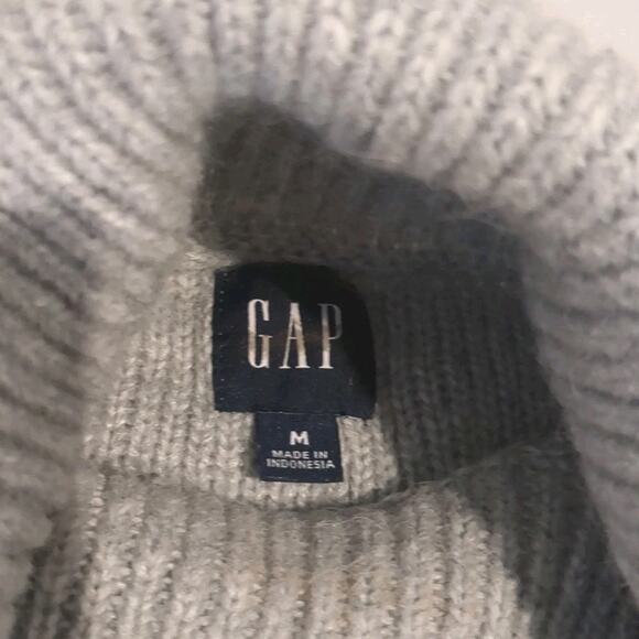 GAP Womens M Chunky Cable Knit Turtleneck Sweater Gray Oversized Wool Alpaca - Picture 4 of 13